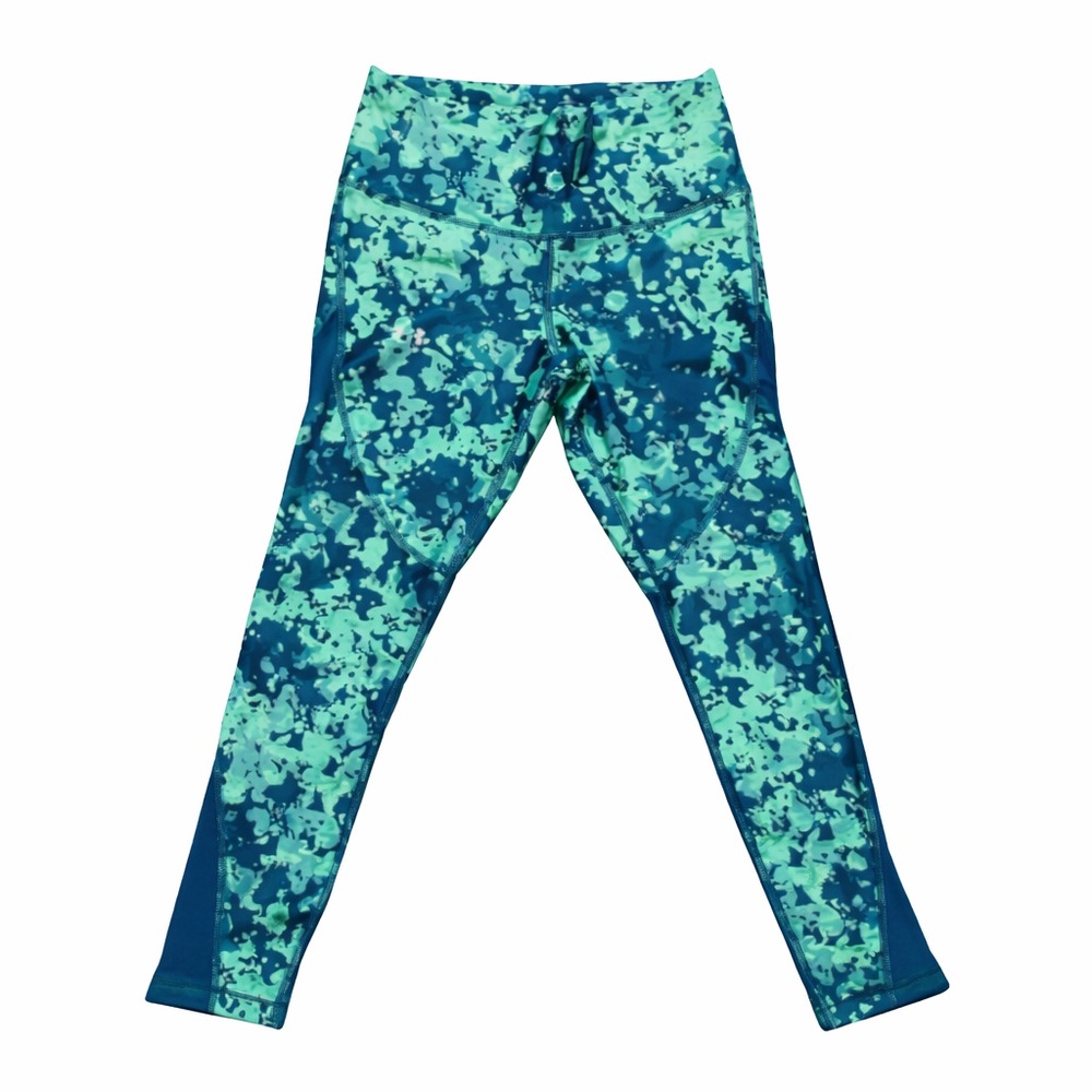 Under Armour HeatGear Compression Crop Leggings Blue Green Print MD